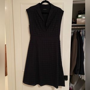 Jaeger UK Cotton a-line windowpane dress navy USA size 8